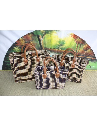 PANIER roseau Cabas tressé en Jonc - BLEU MARINE - Sac marchés, courses, plage... osier rotin Voir les baskets