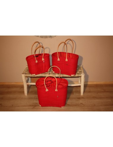 Panier Doublure Rabane Rouge + Poche zippée - Sac Cabas Anses Longues - 3 TAILLES - Marchés, courses, plage... pour bénéficier 