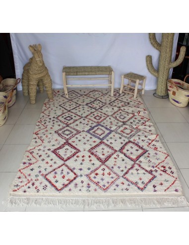 SUPERBE & GRAND Tapis Marocain Beni Ouarain - 100% Laine de mouton - Motif Coloré Rose / Violet - Artisanat Berbère - 2023