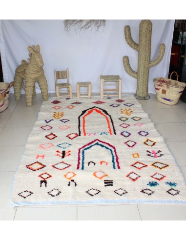 GRAND Tapis Marocain Beni Ouarain - Motif berbère Multicolore - 100% Laine de mouton - Tissé Main - Comparez plus de prix